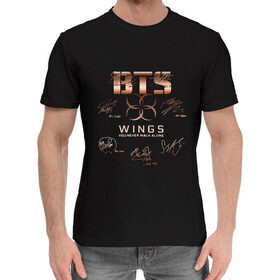 Мужская хлопковая футболка с принтом BTS Wings автографы в Курске,  |  | 