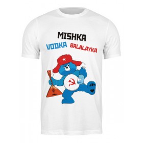 Мужская футболка с принтом Мишка Водка Балалайка в Курске,  |  | Тематика изображения на принте: 