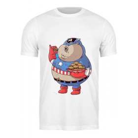 Мужская футболка с принтом Fat Captain America в Курске,  |  | 
