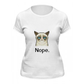 Женская футболка с принтом Сердитый котик / Grumpy Cat (Пиксельный) в Курске,  |  | 