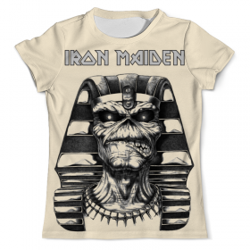 Мужская футболка 3D с принтом Iron Maiden Band в Курске, Футболка с нанесением полноцветного изображения по всей поверхности может быть выполнена в двух вариантах - ХЛОПОК и СИНТЕТИКА. | Хлопок - ткань из 100% хлопка высшего качества пенье.  <br>Синтетика - ткань с высоким содержанием синтетического волокна (до 80%).  Материал хорошо тянется, имеет приятную на ощупь фактуру | Тематика изображения на принте: 