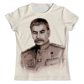 full_print_tee с принтом Сталин в Курске, Футболка с нанесением полноцветного изображения по всей поверхности может быть выполнена в двух вариантах - ХЛОПОК и СИНТЕТИКА. | Хлопок - ткань из 100% хлопка высшего качества пенье.  <br>Синтетика - ткань с высоким содержанием синтетического волокна (до 80%).  Материал хорошо тянется, имеет приятную на ощупь фактуру | 