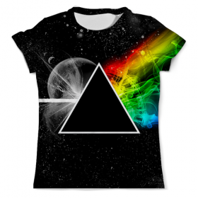 Мужская футболка 3D с принтом Pink Floyd в Курске, Футболка с нанесением полноцветного изображения по всей поверхности может быть выполнена в двух вариантах - ХЛОПОК и СИНТЕТИКА. | Хлопок - ткань из 100% хлопка высшего качества пенье.  <br>Синтетика - ткань с высоким содержанием синтетического волокна (до 80%).  Материал хорошо тянется, имеет приятную на ощупь фактуру | 