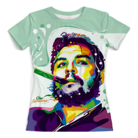 full_print_woman_tee с принтом Ernesto Che Guevara в Курске, Футболка с нанесением полноцветного изображения по всей поверхности может быть выполнена в двух вариантах - ХЛОПОК и СИНТЕТИКА. | Хлопок - ткань из 100% хлопка высшего качества пенье.  <br>Синтетика - ткань с высоким содержанием синтетического волокна (до 80%).  Материал хорошо тянется, имеет приятную на ощупь фактуру | 