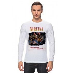Мужской лонгслив с принтом Nirvana Unplagged album t-shirt в Курске, Хлопок |  | 