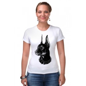 Женская футболка стрэйч с принтом Доберман в Курске,  |  | 