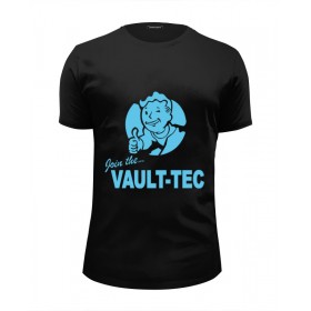 Мужская футболка Premium с принтом Fallout Vault-Tec в Курске, Белый, черный, серый меланж, голубой: 100% хлопок, плотность 160 гр. Остальные цвета: 92% хлопок, 8% лайкра, плотность 170-180гр. |  | 