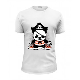 Мужская футболка Premium с принтом Панда пират в Курске, Белый, черный, серый меланж, голубой: 100% хлопок, плотность 160 гр. Остальные цвета: 92% хлопок, 8% лайкра, плотность 170-180гр. |  | 