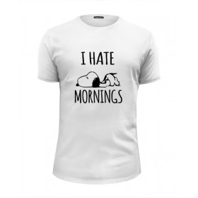 Мужская футболка Premium с принтом Я ненавижу утро (I Hate Mornings) в Курске, Белый, черный, серый меланж, голубой: 100% хлопок, плотность 160 гр. Остальные цвета: 92% хлопок, 8% лайкра, плотность 170-180гр. |  | 