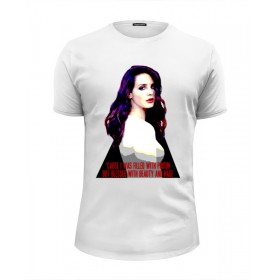Мужская футболка Premium с принтом Lana Del Rey - Ultraviolence Era (Front Back) в Курске, Белый, черный, серый меланж, голубой: 100% хлопок, плотность 160 гр. Остальные цвета: 92% хлопок, 8% лайкра, плотность 170-180гр. |  | Тематика изображения на принте: 
