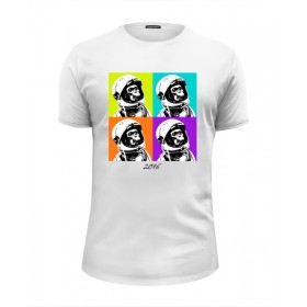 Мужская футболка Premium с принтом Обезьяна космонавт в Курске, Белый, черный, серый меланж, голубой: 100% хлопок, плотность 160 гр. Остальные цвета: 92% хлопок, 8% лайкра, плотность 170-180гр. |  | 