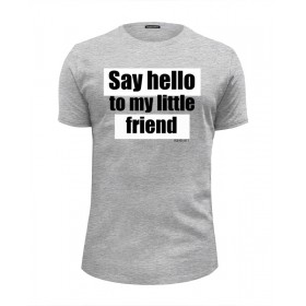 Мужская футболка Premium с принтом Say hello to my little friend / Scarface в Курске, Белый, черный, серый меланж, голубой: 100% хлопок, плотность 160 гр. Остальные цвета: 92% хлопок, 8% лайкра, плотность 170-180гр. |  | Тематика изображения на принте: 