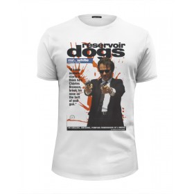 Мужская футболка Premium с принтом Reservoir Dogs в Курске, Белый, черный, серый меланж, голубой: 100% хлопок, плотность 160 гр. Остальные цвета: 92% хлопок, 8% лайкра, плотность 170-180гр. |  | Тематика изображения на принте: 