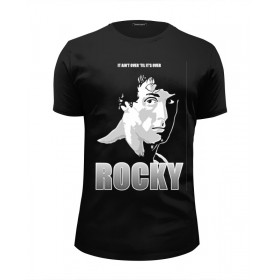 Мужская футболка Premium с принтом Rocky Balboa в Курске, Белый, черный, серый меланж, голубой: 100% хлопок, плотность 160 гр. Остальные цвета: 92% хлопок, 8% лайкра, плотность 170-180гр. |  | 