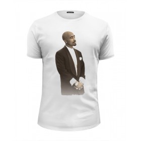 Мужская футболка Premium с принтом 2Pac Shakur в Курске, Белый, черный, серый меланж, голубой: 100% хлопок, плотность 160 гр. Остальные цвета: 92% хлопок, 8% лайкра, плотность 170-180гр. |  | 