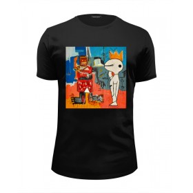Мужская футболка Premium с принтом Basquiat/Жан-Мишель Баския в Курске, Белый, черный, серый меланж, голубой: 100% хлопок, плотность 160 гр. Остальные цвета: 92% хлопок, 8% лайкра, плотность 170-180гр. |  | 