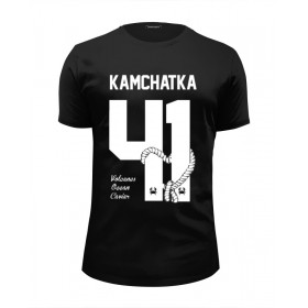 Мужская футболка Premium с принтом Kamchatka by DesignMinistry City в Курске, Белый, черный, серый меланж, голубой: 100% хлопок, плотность 160 гр. Остальные цвета: 92% хлопок, 8% лайкра, плотность 170-180гр. |  | 