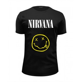 Мужская футболка Premium с принтом Nirvana в Курске, Белый, черный, серый меланж, голубой: 100% хлопок, плотность 160 гр. Остальные цвета: 92% хлопок, 8% лайкра, плотность 170-180гр. |  | 
