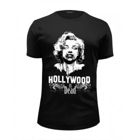 Мужская футболка Premium с принтом Hollywood is dead в Курске, Белый, черный, серый меланж, голубой: 100% хлопок, плотность 160 гр. Остальные цвета: 92% хлопок, 8% лайкра, плотность 170-180гр. |  | 