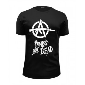 Мужская футболка Premium с принтом Punks Not Dead в Курске, Белый, черный, серый меланж, голубой: 100% хлопок, плотность 160 гр. Остальные цвета: 92% хлопок, 8% лайкра, плотность 170-180гр. |  | 