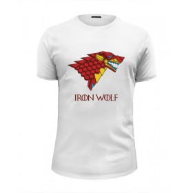 Мужская футболка Premium с принтом Iron Wolf (Stark x Iron Man) в Курске, Белый, черный, серый меланж, голубой: 100% хлопок, плотность 160 гр. Остальные цвета: 92% хлопок, 8% лайкра, плотность 170-180гр. |  | 