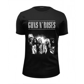 Мужская футболка Premium с принтом Guns n roses в Курске, Белый, черный, серый меланж, голубой: 100% хлопок, плотность 160 гр. Остальные цвета: 92% хлопок, 8% лайкра, плотность 170-180гр. |  | 
