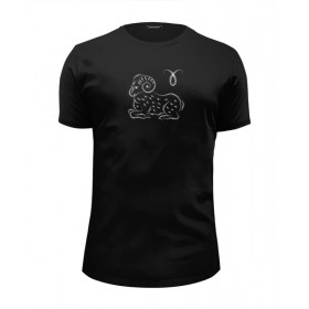 Мужская футболка Premium с принтом знак зодиака Овен в Курске, Белый, черный, серый меланж, голубой: 100% хлопок, плотность 160 гр. Остальные цвета: 92% хлопок, 8% лайкра, плотность 170-180гр. |  | 