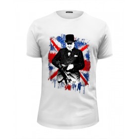 Мужская футболка Premium с принтом Уинстон Черчилль в Курске, Белый, черный, серый меланж, голубой: 100% хлопок, плотность 160 гр. Остальные цвета: 92% хлопок, 8% лайкра, плотность 170-180гр. |  | 