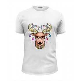 tee с принтом Christmas deer в Курске, Белый, черный, серый меланж, голубой: 100% хлопок, плотность 160 гр. Остальные цвета: 92% хлопок, 8% лайкра, плотность 170-180гр. |  | 