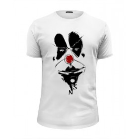Мужская футболка Premium с принтом Грустный Клоун - Sad Clown в Курске, Белый, черный, серый меланж, голубой: 100% хлопок, плотность 160 гр. Остальные цвета: 92% хлопок, 8% лайкра, плотность 170-180гр. |  | 