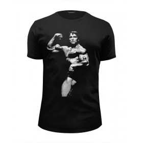 Мужская футболка Premium с принтом Schwarzenegger в Курске, Белый, черный, серый меланж, голубой: 100% хлопок, плотность 160 гр. Остальные цвета: 92% хлопок, 8% лайкра, плотность 170-180гр. |  | 