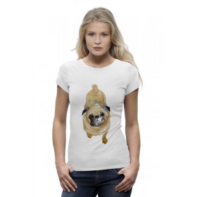 Женская футболка Premium с принтом Нарисованный мопс в Курске,  |  | Тематика изображения на принте: 