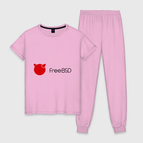 Женская пижама хлопок с принтом Free BSD в Курске, 100% хлопок | брюки и футболка прямого кроя, без карманов, на брюках мягкая резинка на поясе и по низу штанин | freebsd | linux | линукс | люникс