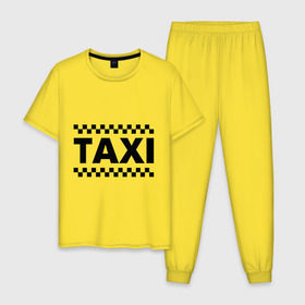 Мужская пижама хлопок с принтом Taxi в Курске, 100% хлопок | брюки и футболка прямого кроя, без карманов, на брюках мягкая резинка на поясе и по низу штанин
 | taxi | для таксиста | такси | таксист | шашечки