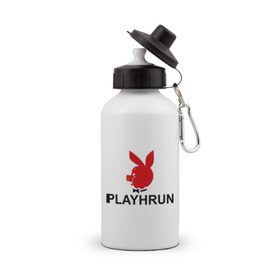 Бутылка спортивная с принтом Playhrun в Курске, металл | емкость — 500 мл, в комплекте две пластиковые крышки и карабин для крепления | playboy | плейбой | плейхрюн | хрю