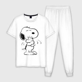 Мужская пижама хлопок с принтом Snoopy в Курске, 100% хлопок | брюки и футболка прямого кроя, без карманов, на брюках мягкая резинка на поясе и по низу штанин
 | Тематика изображения на принте: snoopy | сгупи