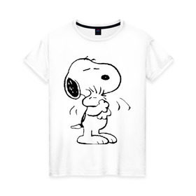 Женская футболка хлопок с принтом Snoopy в Курске, 100% хлопок | прямой крой, круглый вырез горловины, длина до линии бедер, слегка спущенное плечо | snoopy | сгупи