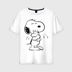 Женская футболка хлопок Oversize с принтом Snoopy в Курске, 100% хлопок | свободный крой, круглый ворот, спущенный рукав, длина до линии бедер
 | snoopy | сгупи