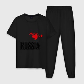 Мужская пижама хлопок с принтом Russia leaf в Курске, 100% хлопок | брюки и футболка прямого кроя, без карманов, на брюках мягкая резинка на поясе и по низу штанин
 | russia | россия | русский | сердце | че2012 | я русский