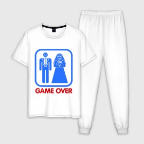 Мужская пижама хлопок с принтом Game over в Курске, 100% хлопок | брюки и футболка прямого кроя, без карманов, на брюках мягкая резинка на поясе и по низу штанин
 | game over | жених | игра закончена | невеста