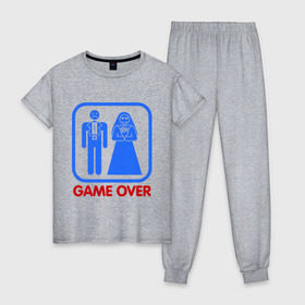 Женская пижама хлопок с принтом Game over в Курске, 100% хлопок | брюки и футболка прямого кроя, без карманов, на брюках мягкая резинка на поясе и по низу штанин | game over | жених | игра закончена | невеста