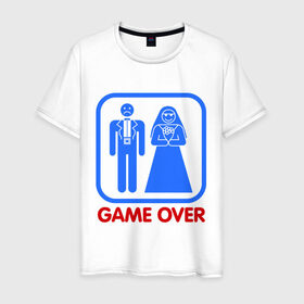 Мужская футболка хлопок с принтом Game over в Курске, 100% хлопок | прямой крой, круглый вырез горловины, длина до линии бедер, слегка спущенное плечо. | game over | жених | игра закончена | невеста