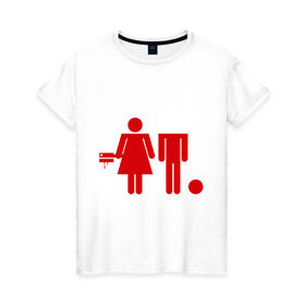 Женская футболка хлопок с принтом Девочка топор и мальчик в Курске, 100% хлопок | прямой крой, круглый вырез горловины, длина до линии бедер, слегка спущенное плечо | без головы | девушка | знаки | люди | парень | силуэты | топор | человеки