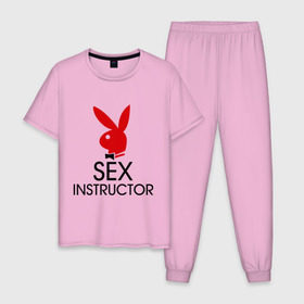 Мужская пижама хлопок с принтом Sex Instructor в Курске, 100% хлопок | брюки и футболка прямого кроя, без карманов, на брюках мягкая резинка на поясе и по низу штанин
 | инструктор