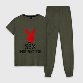 Женская пижама хлопок с принтом Sex Instructor в Курске, 100% хлопок | брюки и футболка прямого кроя, без карманов, на брюках мягкая резинка на поясе и по низу штанин | инструктор