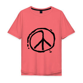 Мужская футболка хлопок Oversize с принтом Пацифика в Курске, 100% хлопок | свободный крой, круглый ворот, “спинка” длиннее передней части | графика | знак хиппи | мир | пацифизм | рисунок
