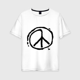 Женская футболка хлопок Oversize с принтом Пацифика в Курске, 100% хлопок | свободный крой, круглый ворот, спущенный рукав, длина до линии бедер
 | графика | знак хиппи | мир | пацифизм | рисунок