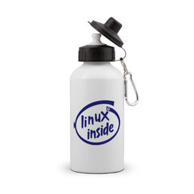 Бутылка спортивная с принтом Linux inside в Курске, металл | емкость — 500 мл, в комплекте две пластиковые крышки и карабин для крепления | intel inside | linux | linux inside | админу | линукс | пингвины linux | пингвины люникс | прикольные