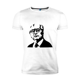 Мужская футболка премиум с принтом Горбачев в Курске, 92% хлопок, 8% лайкра | приталенный силуэт, круглый вырез ворота, длина до линии бедра, короткий рукав | горбачев | михаил сергеевич | политические | россия