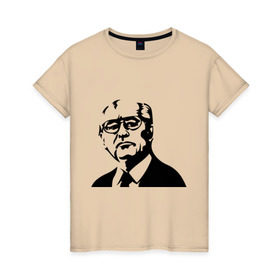 Женская футболка хлопок с принтом Горбачев в Курске, 100% хлопок | прямой крой, круглый вырез горловины, длина до линии бедер, слегка спущенное плечо | горбачев | михаил сергеевич | политические | россия